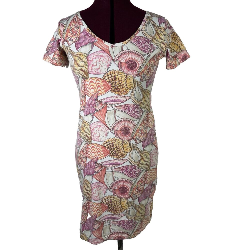 Manuel Canovas France Casual T-Shirt Shell Print Mini Dress Sz M Stretchy Summer